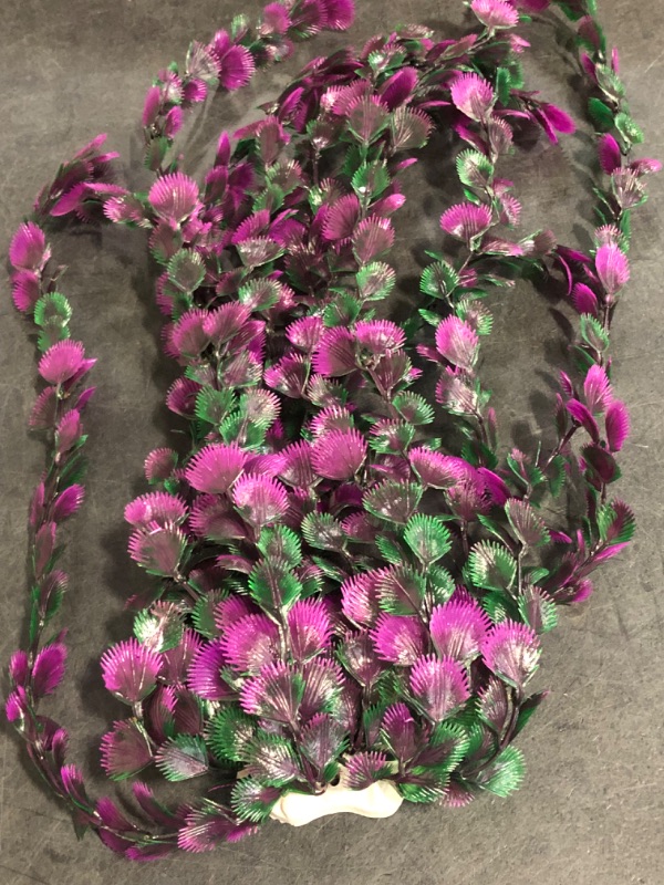 Photo 1 of Lantian  Cluster Purple Leaves Aquarium Décor Plastic Plants Extra Large 21 Inches Tall 6522, Purple and Green