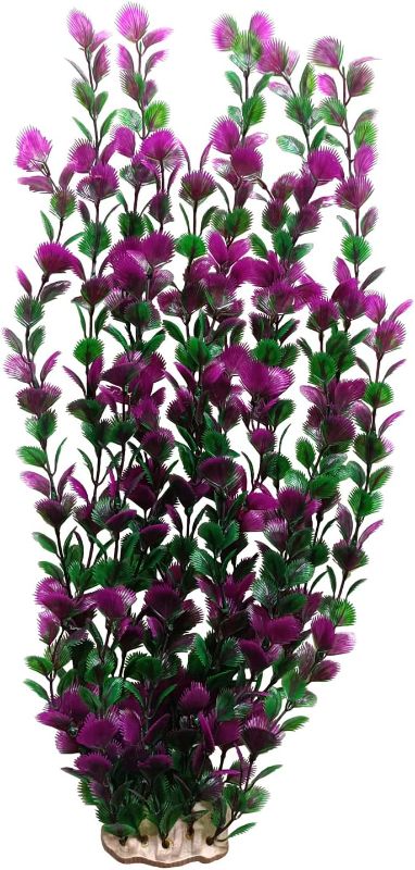 Photo 1 of Lantian  Cluster Purple Leaves Aquarium Décor Plastic Plants Extra Large 21 Inches Tall 6522, Purple and Green