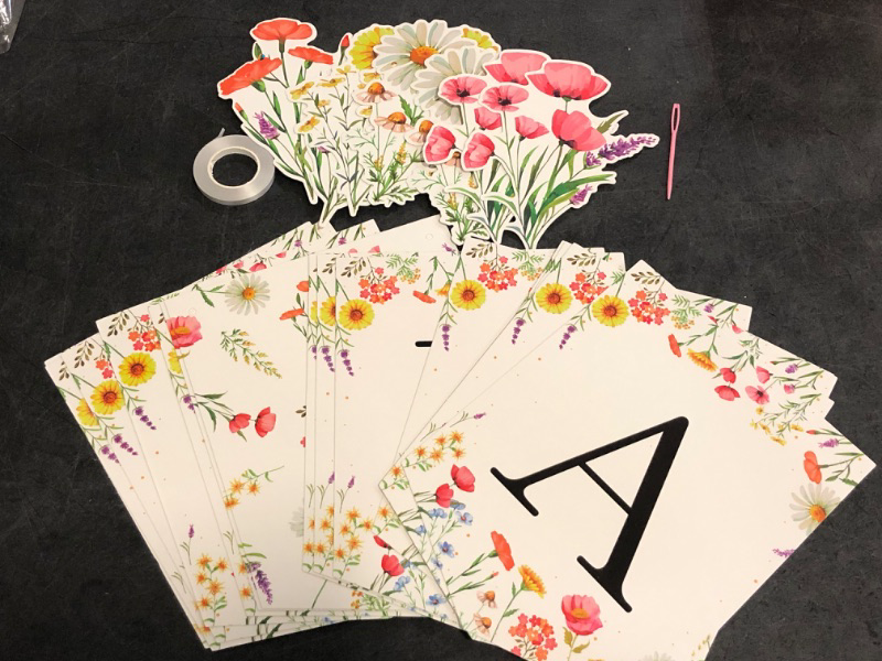 Photo 1 of Wildflower Happy Birthday Banner Garland Sign Floral Party Decorations Colorful Flower Theme Garland for Women Girl Spring Birthday Baby Shower Tea Party Supplies