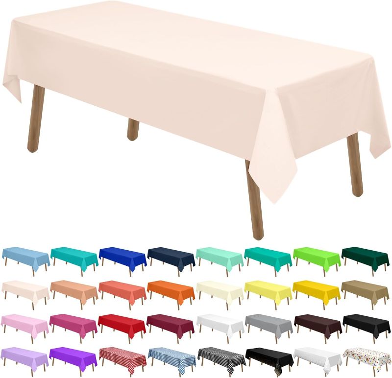 Photo 1 of PARTY ULYJA Blush Pink Plastic Tablecloths 3 Pack 54 x 108 Inch Rectangular PEVA Vinyl Table Covers for Picnic Birthday Wedding Parties