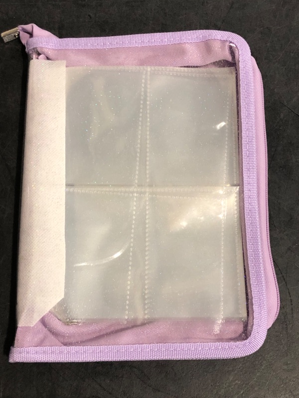 Photo 1 of Sticker Organizer Binder Album - Reusable Sticker Storage Collecting Book With 40 Sheets of Pocket Page and A5 Size Zipper Closure Clear Cover (Purple)