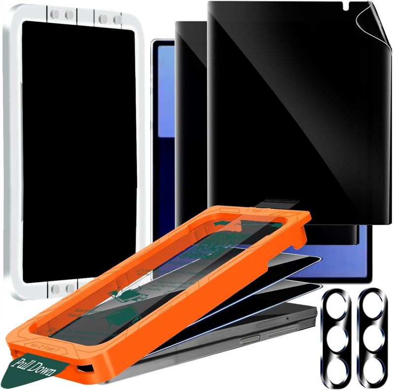 Photo 1 of IMBZBK [Auto-Dust Removal] 2 Pack Privacy Screen Protector for Samsung Galaxy Z Fold 7, 2 Inside Anti-Spy Film + 2 Front Tempered Glass + 2 Camera Lens Protector Accessories with Installation Frame