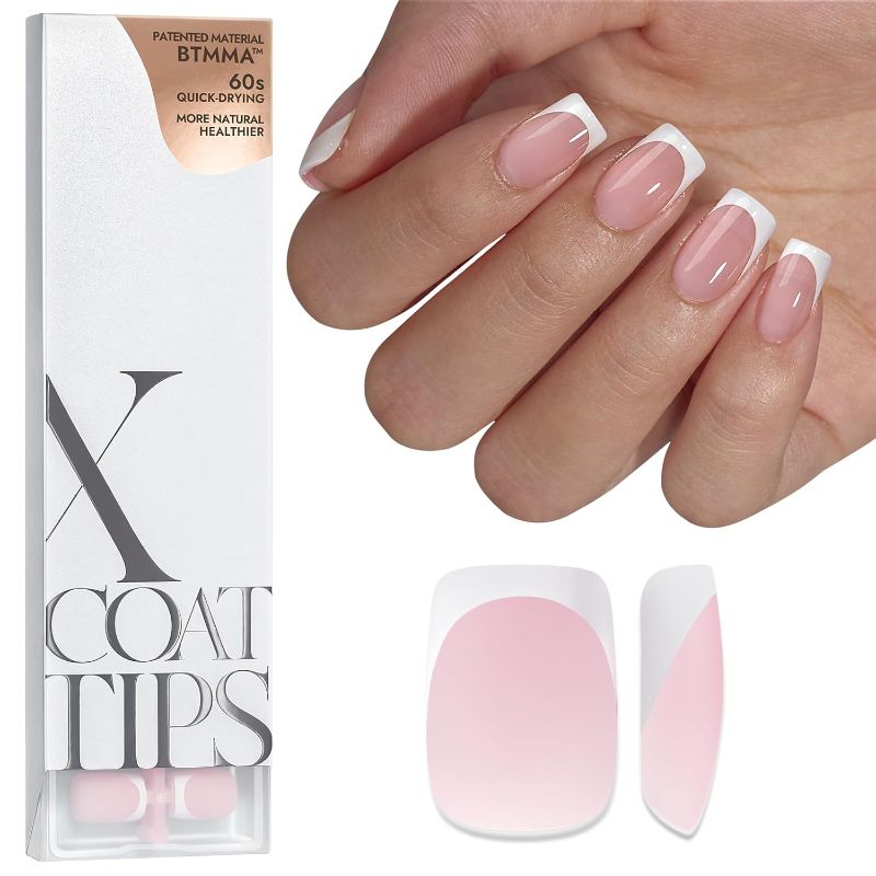 Photo 1 of BTArtboxnails XCOATTIPS French Tip Nails - Short Press On Nails, 160 Pcs Pink Square Soft Gel Nail Tips Pre-applied Tip Primer & Base Coat, No Need File False Nails for Gift, 16 Sizes