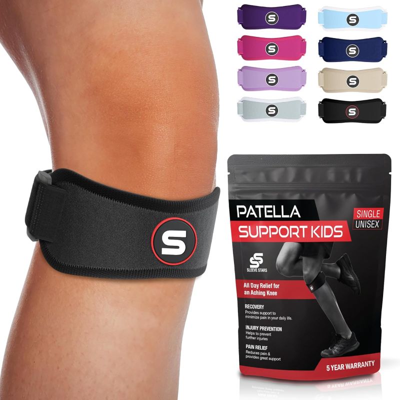 Photo 1 of Sleeve Stars Swedish Brand Patellar Tendon Support Strap for Women & Men Effective Osgood Schlatter Knee Brace Youth & Kids Knee Brace with 3 Adjustable Length fits 7"-15" (Single/Black/Kids)