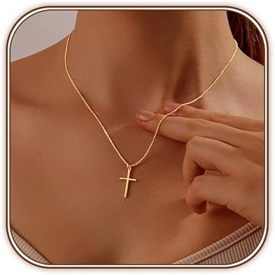 Photo 1 of Cross Necklace for Women 14K Gold Plated/Sterling Silver Cross Necklace Dainty Tiny Layered Choker Cross Pendant Necklaces Faith Jewelry First Communion Gifts for Her
