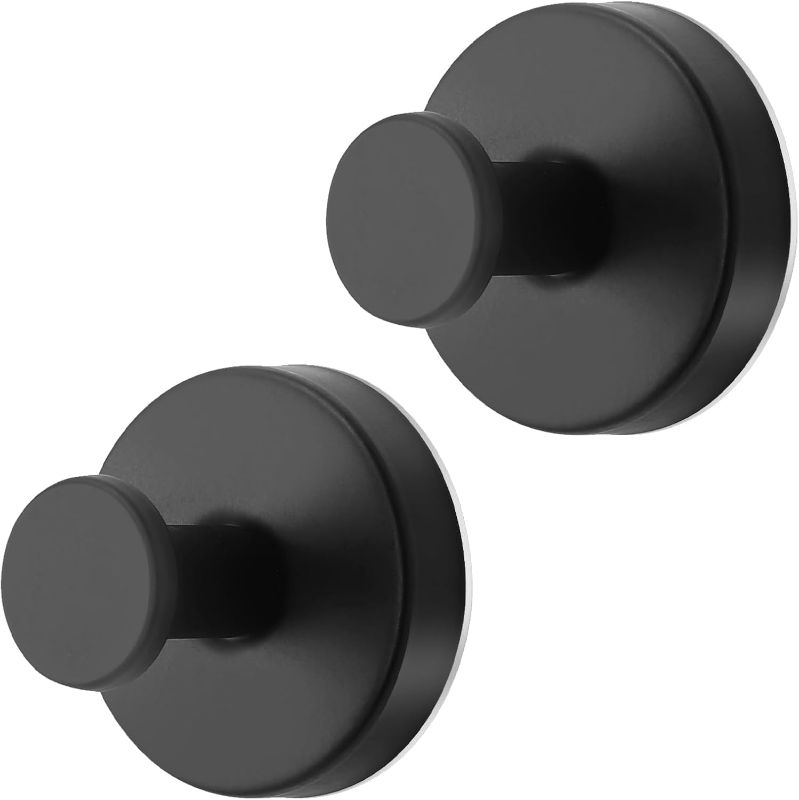 Photo 1 of Black Waterproof Suction Cup Hooks, 2-Pack Heavy Duty Stainless Steel No Drill Shower Hooks for Hanging Towels, Robes, Loofahs, Holder Holds Strong on Tile, Glass, Mirror, Wall, Bathroom Door