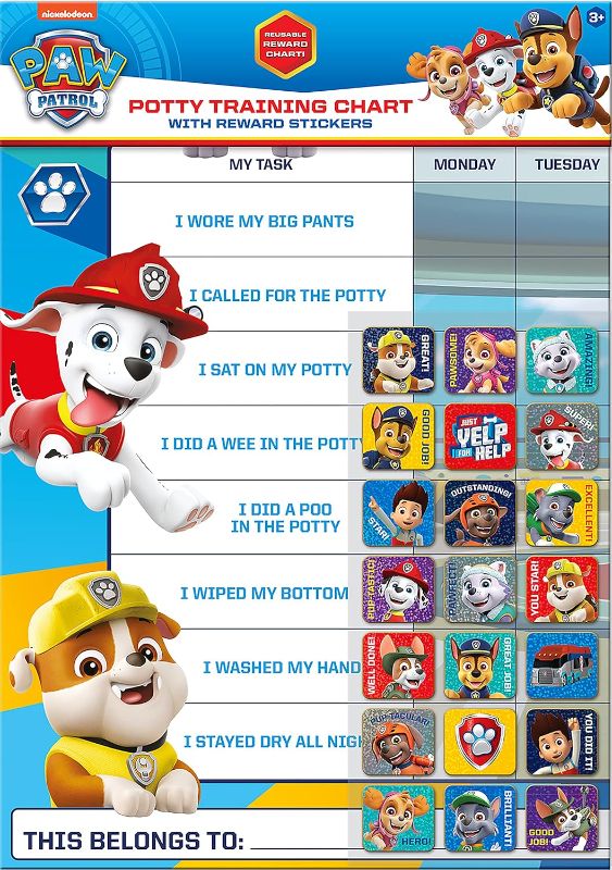 Photo 1 of 01.70.30.025 Paw Patrol Potty and Toilet Training Reward Chart and Stickers, for ages 3+, 29.7cm x 42cm