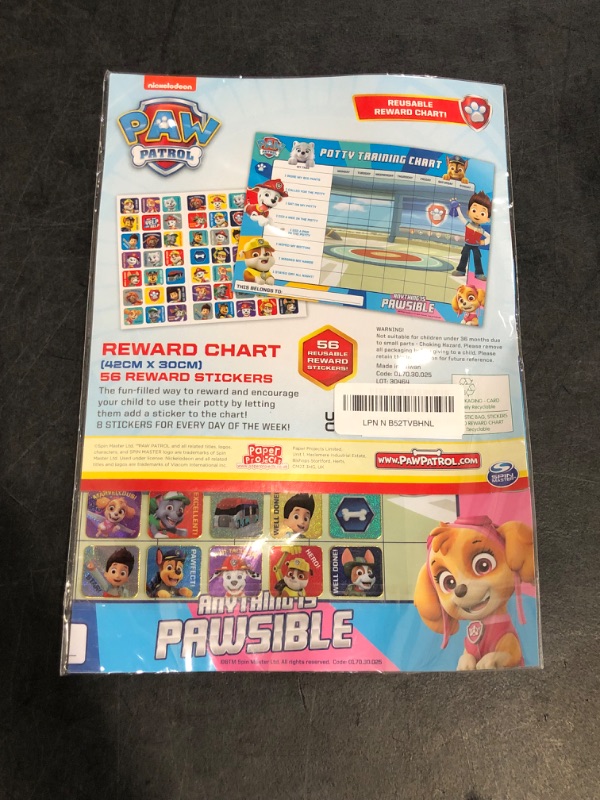Photo 1 of 01.70.30.025 Paw Patrol Potty and Toilet Training Reward Chart and Stickers, for ages 3+, 29.7cm x 42cm