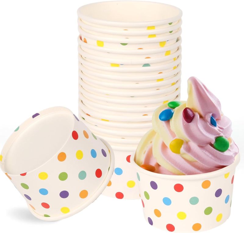 Photo 1 of 50 Pcs 5.5 oz Ice Cream Cups, Disposable Ice Cream Cups,Frozen Dessert Yogurt Cups, Paper Sundae Cups, Disposable Paper Dessert Bowls, Rainbow Polka Dots Party Supplies