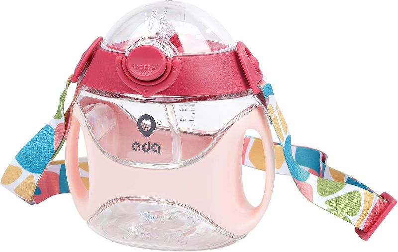 Photo 1 of Baby Straw Water Bottle with Handles and Strap, Portable Travel Toddler Cup for School,11 Ounce(Pink)
