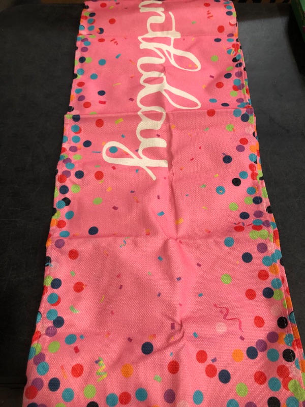 Photo 1 of Artoid Mode Polka Dot Pink Happy Birthday Table Runner, Seasonal Kitchen Dining Table Decoration for Home Party Decor 13x72 Inch