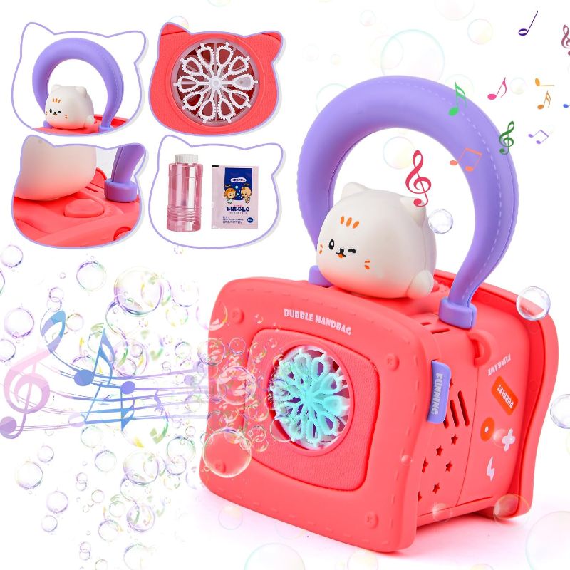 Photo 1 of Mini Cat Bubble Machine for Kids 3 4 5 6 7 8, Automatic Bubble Blower Maker for Toddler Girls Kids,Portable Bubble Toys with Music & Light Gift for Indoor Outdoor Birthday Party Favor Toys