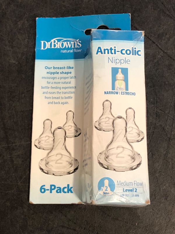 Photo 1 of Dr. Brown’s Natural Flow Level 2 Narrow Baby Bottle Silicone Nipple, Medium Flow, 3m+, 100% Silicone Bottle Nipple, 6 Count