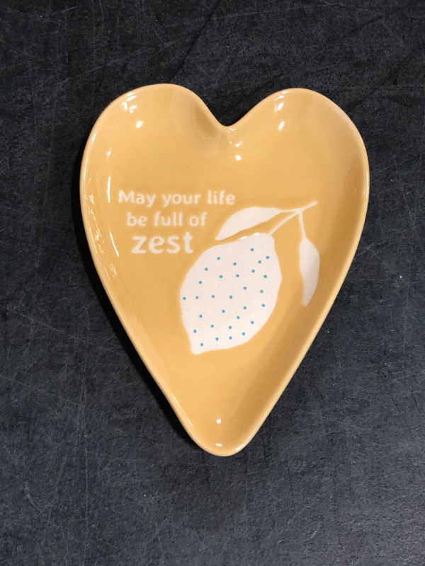 Photo 1 of DEMDACO May Your Life Be Full Of Zest - 6.5 x 4.5 Inch Yellow Stoneware Heart Shaped Kitchen Utensil Spoon Rest