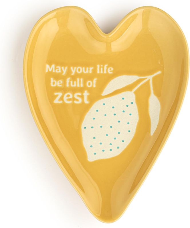 Photo 1 of DEMDACO May Your Life Be Full Of Zest - 6.5 x 4.5 Inch Yellow Stoneware Heart Shaped Kitchen Utensil Spoon Rest