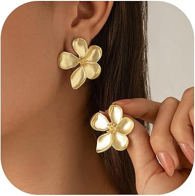 Photo 1 of Gold Flower Earrings Daisy Floral Statement Earrings for Women Trendy Hypoallergenic Lightweight Spring Fashion Jewelry for Everyday Wear
