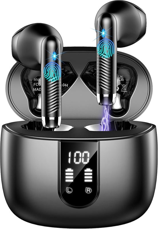 Photo 1 of Wireless Earbuds, Bluetooth Headphones V5.4 Stereo Bass Ear Buds with ENC Noise Cancelling Mics,56H Bluetooth Earbuds with LED Display Charging Case, IP7 Waterproof Earphones for Android iOS?2025?