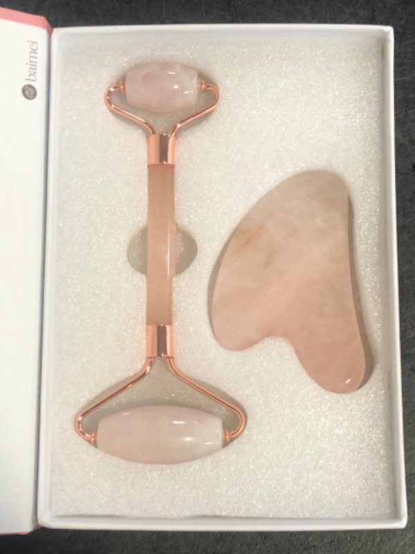 Photo 1 of BAIMEI IcyMe Jade Roller & Gua Sha, Face Roller Redness Reducing Skin Care Tools, Self Care Pink Gift for Men Women, Massager for Face, Eyes, Neck, Relieve Fine Lines and Wrinkles - Rose Quartz