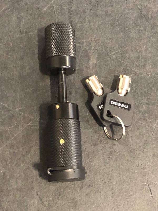 Photo 1 of TowWorks 79670 Keyed Alike Black Trailer Tongue Coupler Lock, 1/4 Inch Pin Diameter, Up to 7/8 Inch Span, Fits Quick Latch Coupler