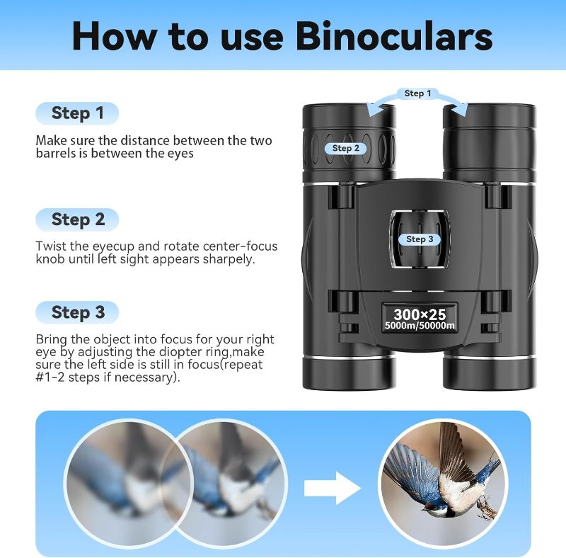 Photo 1 of 300x25 Binoculars for Adults and Kids, High Powered Mini Pocket Binoculars with Phone Adapter, Waterproof Compact Telescope for Bird Watching, Hunting, Concert, Theater, Opera, Traveling, Sightseeing