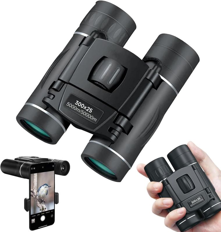 Photo 1 of 300x25 Binoculars for Adults and Kids, High Powered Mini Pocket Binoculars with Phone Adapter, Waterproof Compact Telescope for Bird Watching, Hunting, Concert, Theater, Opera, Traveling, Sightseeing