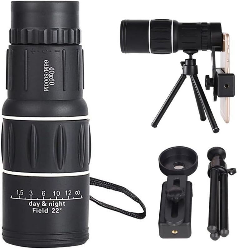 Photo 1 of 40x60 Portable High Magnification Monocular Telescope, 2025 New Monoculars for Adults High Powered with Smartphone Holder and Tripod, Handheld Telescope for Bird Watching Hiking Travel Concert