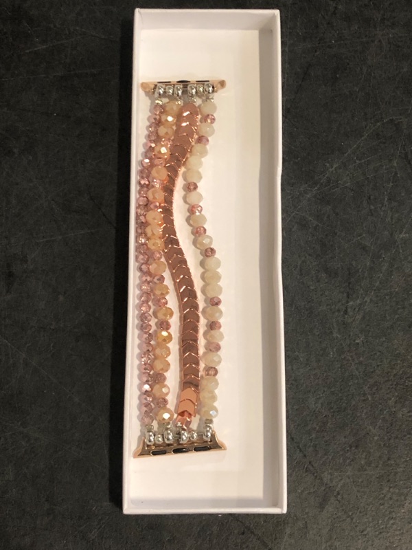 Photo 1 of MOFREE Beaded Bracelet Compatible with Apple Watch Band 38mm/40mm/41mm/42mm?Series 10? 9/8/7/SE/6/5/4/3/2/1 Women Fashion Handmade Elastic Stretch Strap for iWatch Bands Replacement Rose Gold