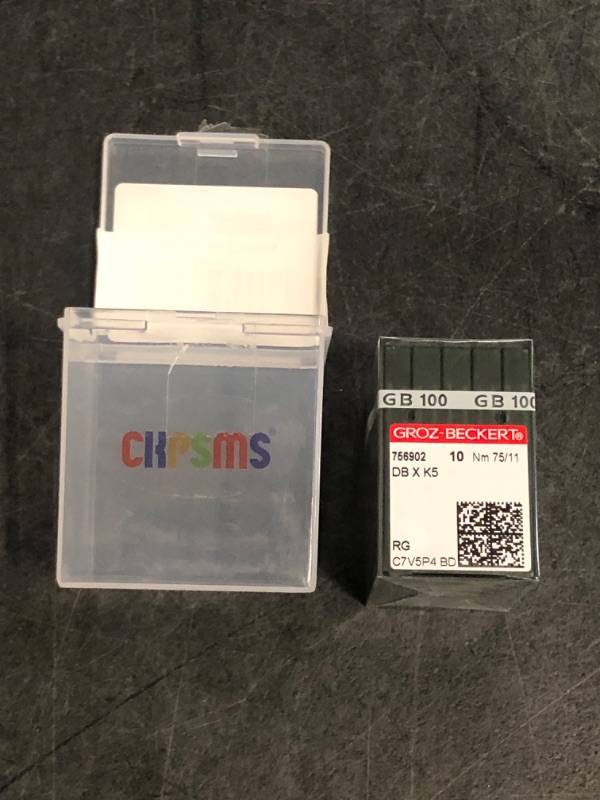 Photo 1 of GROZ-BECKERT Needle in CKPSMS Clear Plastic Box- 100 Groz Beckert DBXK5 Industrial Embroidery Sewing Machine Needles Compatible with Tajima Barudan SWF (Size 75/11)
