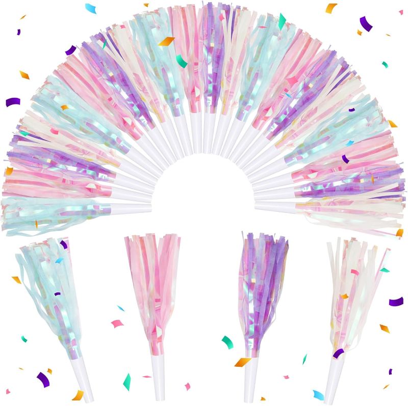Photo 1 of 24 pcs Party Blowers, Noise Makers Glitter Metallic Fringed Party Horns for Birthday Blow Horns Graduation Sporting Party Favors Supplies