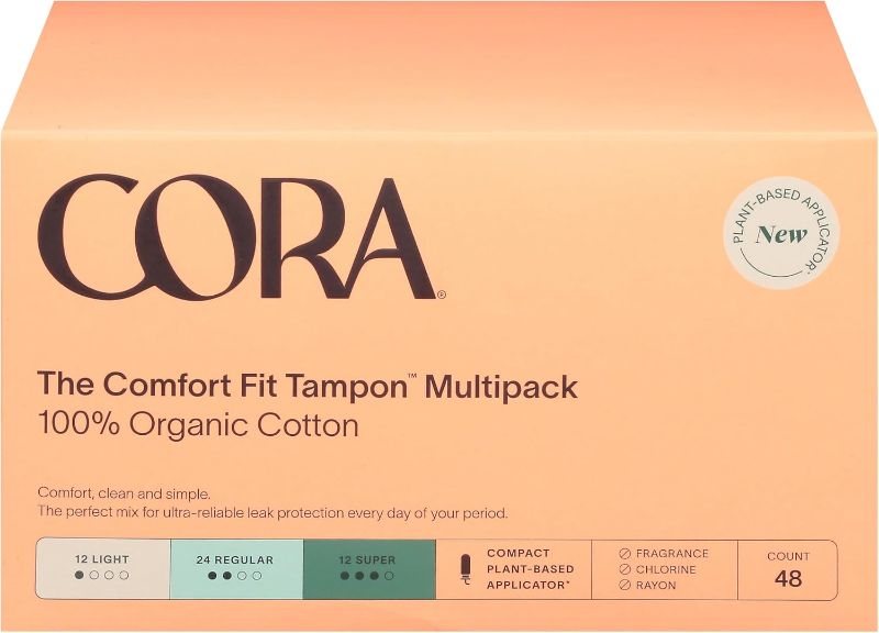 Photo 1 of Cora, The Comfort Fit Tampon with Applicator 100% Organic Cotton Multipack Light, Regular, Super, 54 Count