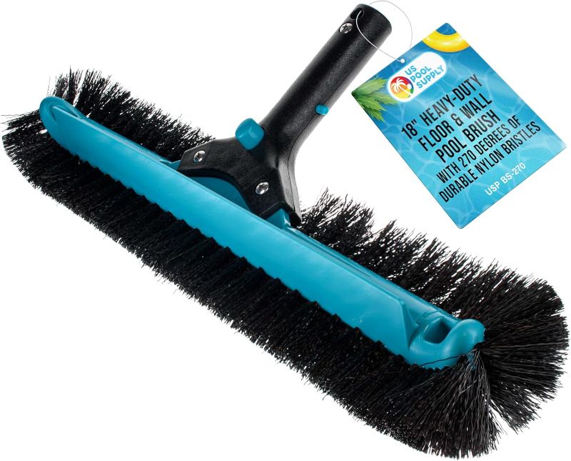 Photo 1 of U.S. Pool Supply Pool Brush Head for Inground Pools - Heavy-Duty 18" Swimming Pool Brush with Pole Handle, 270° Bristle Scrub Brushes, Above Ground Cleaning Equipment Scrubber Cleaner Leaves Debris