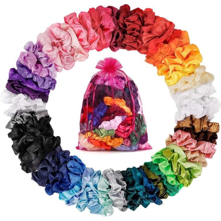 Photo 1 of Satin Scrunchies for Women & Girls - 60 Pack Silk Scrunchies for Curly Hair