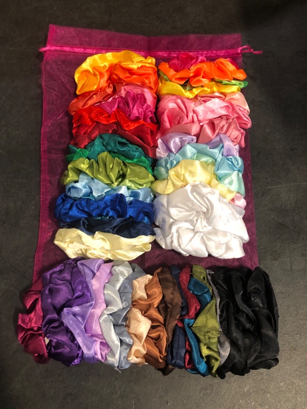 Photo 1 of Satin Scrunchies for Women & Girls - 60 Pack Silk Scrunchies for Curly Hair