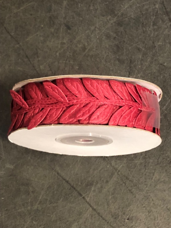 Photo 1 of Leaf Ribbon Trim Artificial Leaf Vine Lace Trim String for Crafts Baby Shower Party Decor Wedding Gift Wrapping (20 Yards One Roll) (Burgundy)