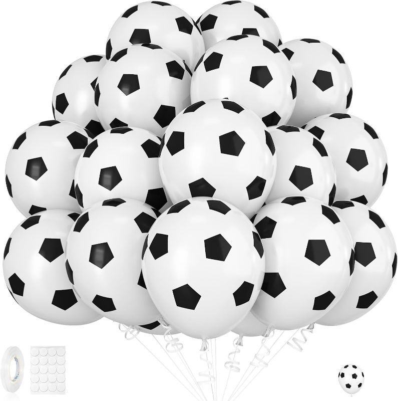 Photo 1 of 30pcs Soccer Balloon,Soccer Party Birthday Decorations,Football Balloon for Boys,12 Inch Black White Soccer Latex Balloons for Kids Football Sport Theme Party Decorations