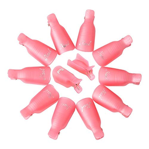 Photo 1 of HiMo 10PC Plastic Acrylic Nail Art Soak Off Cap Clip UV Gel Polish Remover Wrap Tool (Pink)