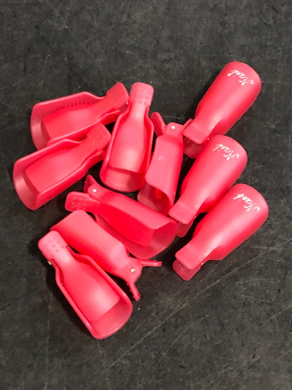 Photo 1 of HiMo 10PC Plastic Acrylic Nail Art Soak Off Cap Clip UV Gel Polish Remover Wrap Tool (Pink)