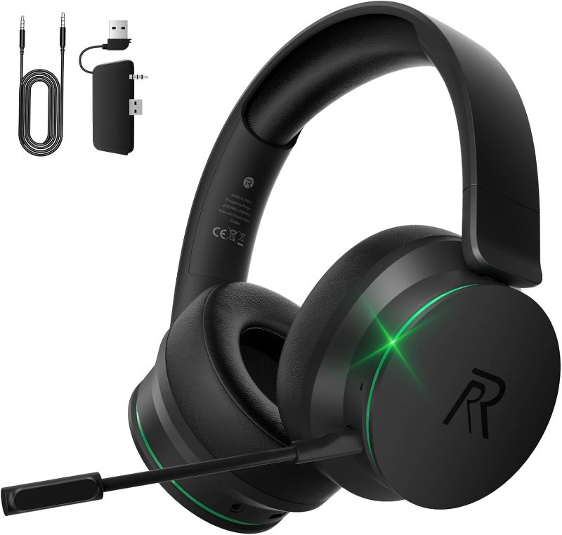 Photo 1 of RYR Wireless Gaming Headset for Xbox Series X|S, Xbox One, PS5, PS4, Mac, Bluetooth 5.3, 3D Surround Sound, Rotatable Earmuffs, Gaming Headphones with Noise Canceling Microphones-Blackgreen