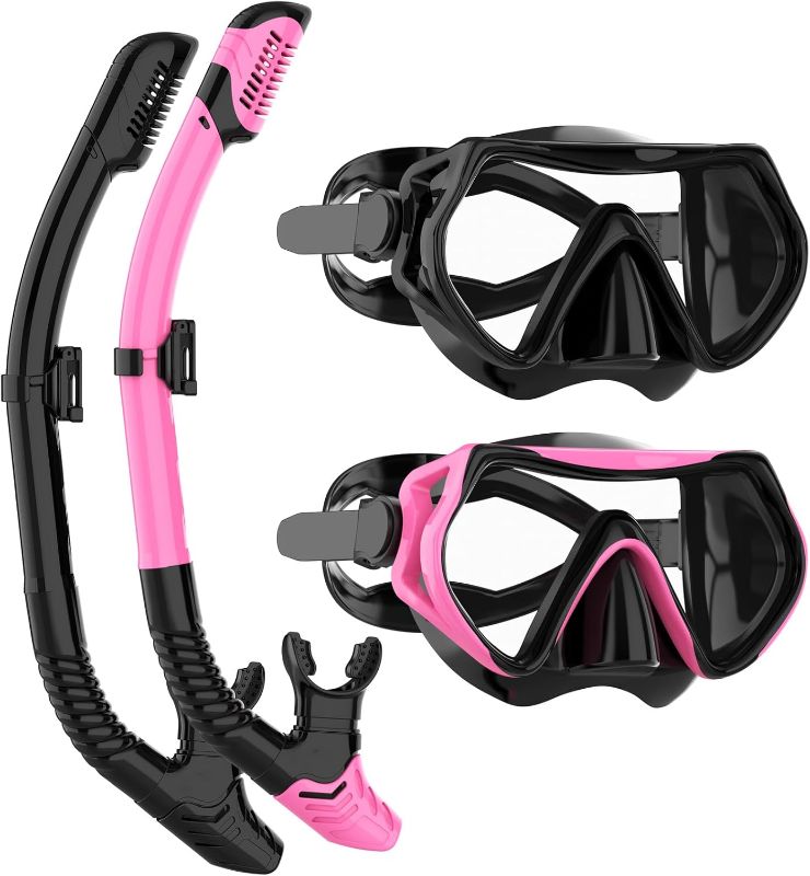 Photo 1 of Snorkeling Gear for Adults, JRing Snorkel Mask Set with 180 Degree Tempered Glass Anti Fog Goggles Scuba Dry Top Snorkel for Swimming, Scuba Diving Mask for Men Women