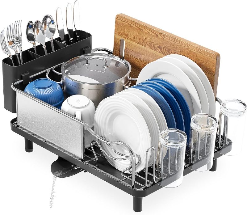 Photo 1 of Stainless Steel Dish Drying Rack - Large Capcity 304 Grade Dish Drainer for Kitchen Counter with Drain Board, Utensil Holder & Detachable Cup Shelf, Rustproof Multifunctional Organizer