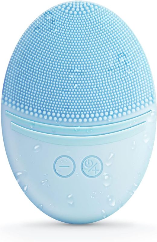 Photo 1 of EZBASICS Facial Cleansing Brush Made with Ultra Hygienic Soft Silicone, Waterproof Sonic Vibrating Face Brush for Deep Cleansing, Gentle Massaging, Inductive Charging (Blue )1 Pack+5 Speed Setting