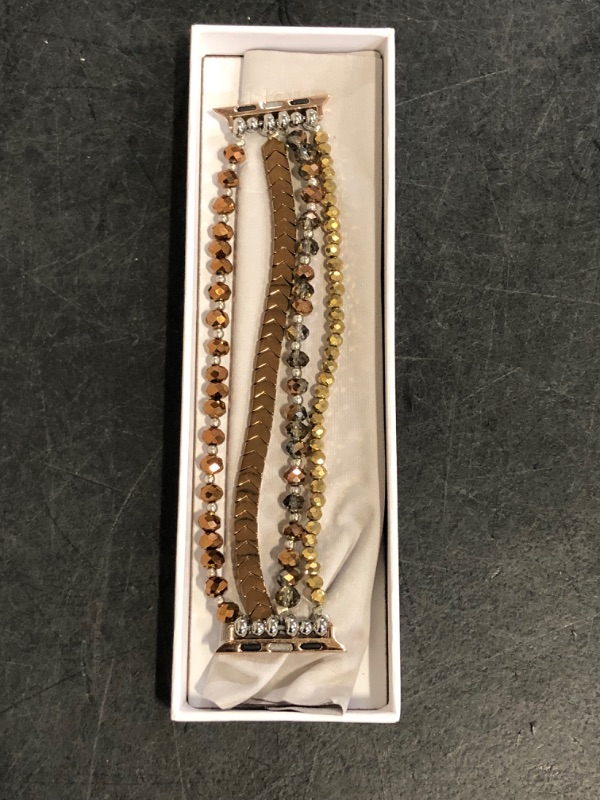 Photo 1 of MOFREE Beaded Bracelet Compatible with Apple Watch Band 38mm/40mm/41mm/42mm?Series 10? 9/8/7/SE/6/5/4/3/2/1 Women Fashion Handmade Elastic Stretch Strap for iWatch Bands Replacement Coffee