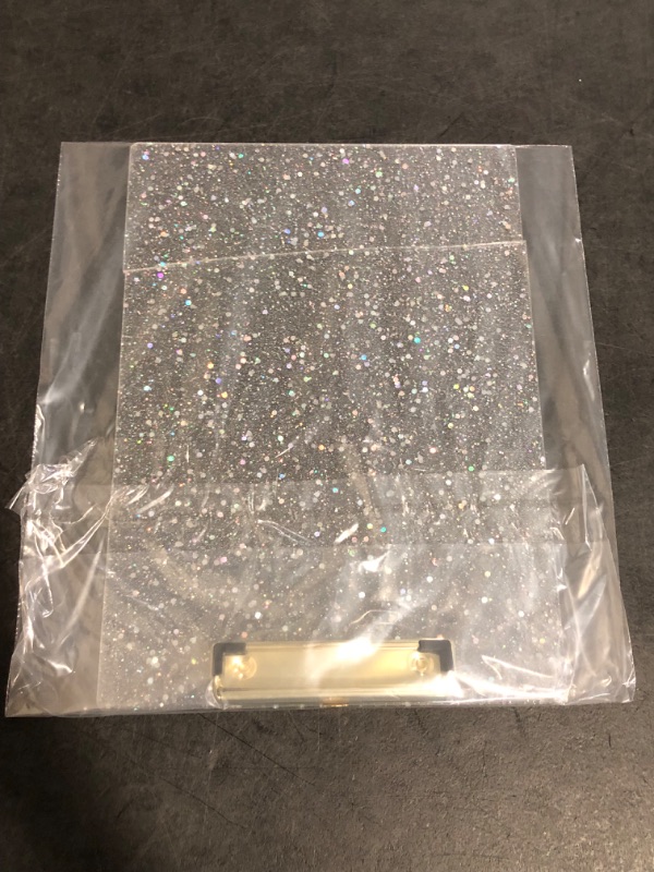 Photo 1 of Piasoenc Acrylic Clipboards, Fashion Glitter Clip Board with Low Profile Gold Clip, Designed for Classroom School and Office Use, A4 Letter Size 9 x 12.5 in, White
