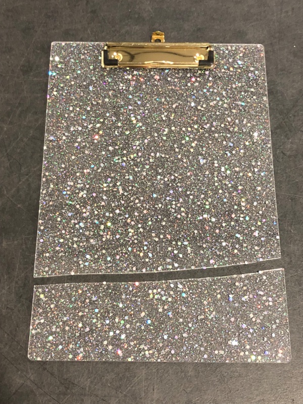Photo 1 of Piasoenc Acrylic Clipboards, Fashion Glitter Clip Board with Low Profile Gold Clip, Designed for Classroom School and Office Use, A4 Letter Size 9 x 12.5 in, White