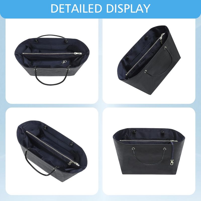 Photo 1 of Doxo DupontPaper Purse Organizer Insert for Longchamp LePliage Large,Fixed Handle, Bag Shaper with Key Leash& 16 Compartments, Upgraded Elastic Cup Holder(Black Blue L)