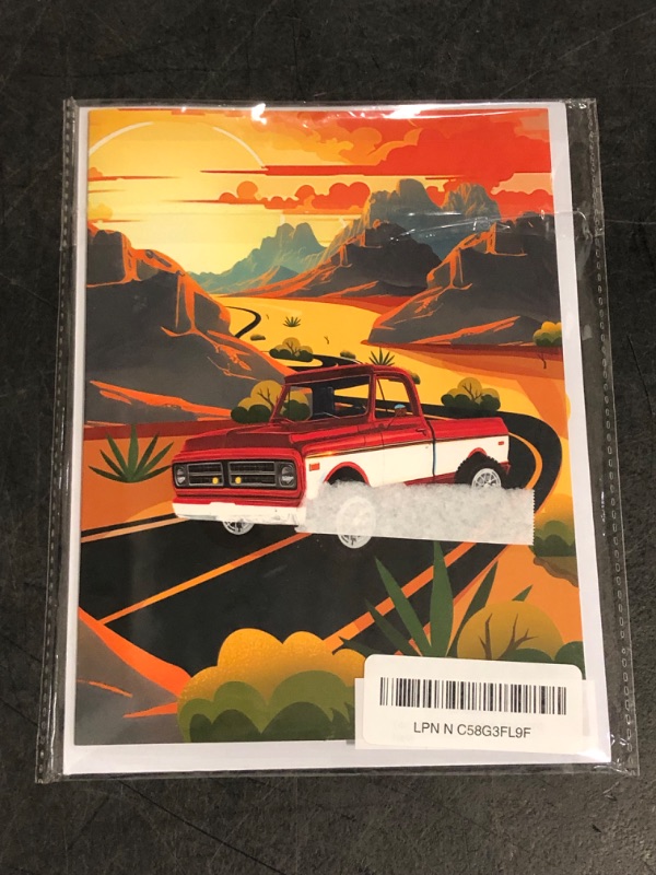 Photo 1 of T4s Pop Up Retro Truck Card – 3D Classic Red Pickup on Sunset Road – Perfect Father’s Day, Birthday Greeting Card for Dad, Grandpa, Husband, Car Lovers, Vintage Auto Fans, Americana Style Men