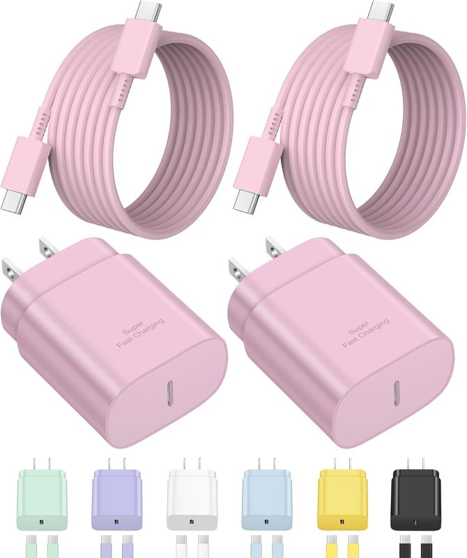 Photo 1 of Type C Charger Fast Charging USBC Charger Block 25W Super Fast Wall Chargers for Galaxy S25 S24 S23 S22 S21/S21 Ultra/S20/S20 Ultra/Note 20 Ultra,Android Chargers(Pink)