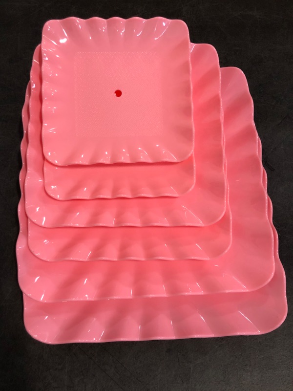 Photo 1 of 2 Pack of Plastic Square Dessert Cupcake Stand, 3 Tier Cup Cake Holder Tower for Tea Party/Birthday/Wedding, Plastic Tiered Serving Tray (Pink)