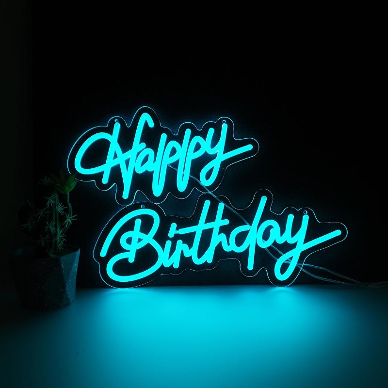 Photo 1 of Happy Birthday Neon Sign,Innovative Integral Forming Process,With Dimmable Switch For All Holiday Party and Home Decoration,Total Length 28Inch,Blue
