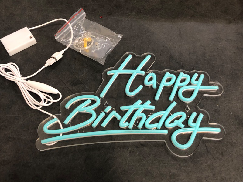 Photo 1 of Happy Birthday Neon Sign,Innovative Integral Forming Process,With Dimmable Switch For All Holiday Party and Home Decoration,Total Length 28Inch,Blue